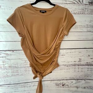 Express Short Sleeve Tan Ruched Tee